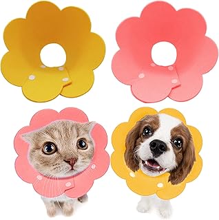 Cat Cone Dog Cone Cat Recovery Collars Lightweight Protective Collar Wound Healing Neck Cover,2pk Protection Collar for Kitten,Puppy to Stop Licking Wounds After Surgery (Pink+Yellow-M)