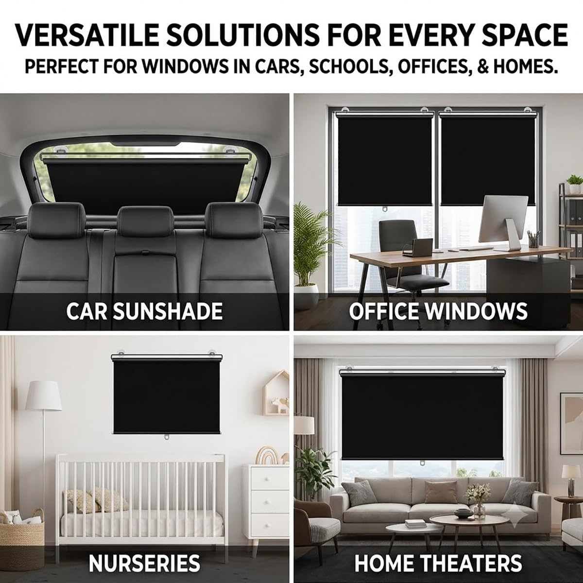 Estores enrollables con ventosas, Persiana Enrollable Sin Taladrar, Negro | Cortina opaca reflectante, Estor Térmico para Ventanas, aislamiento térmico y protección solar, retráctiles(W75 x H190cm)