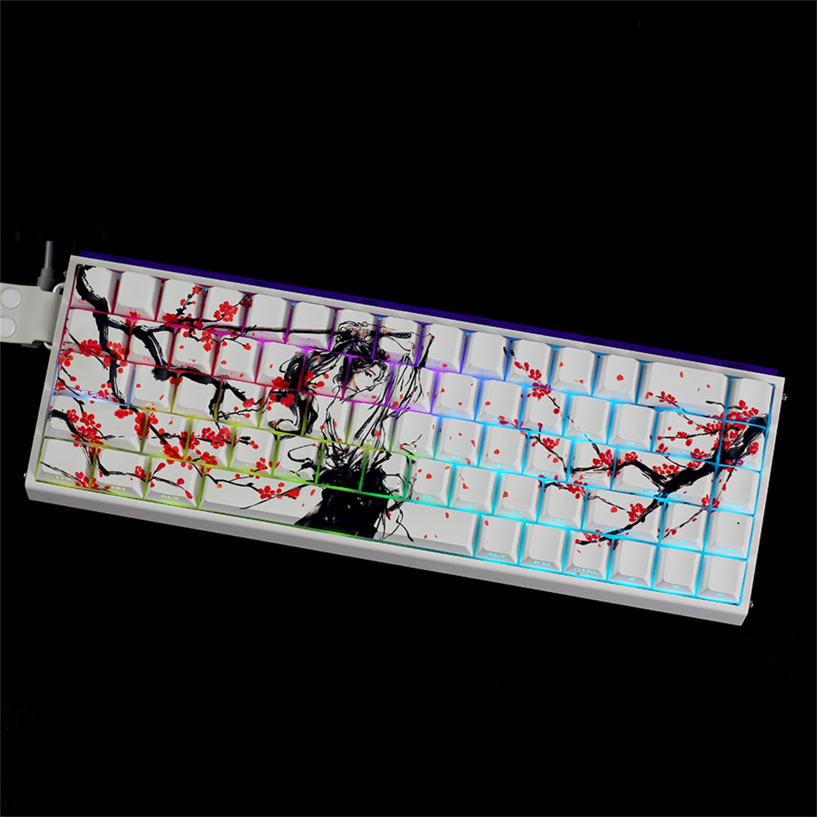 ANSI ISOs Layout Original Profile Keycaps PBT Plums Blossom Side Print Keycaps for 61/64/68 Claviers Side Printed