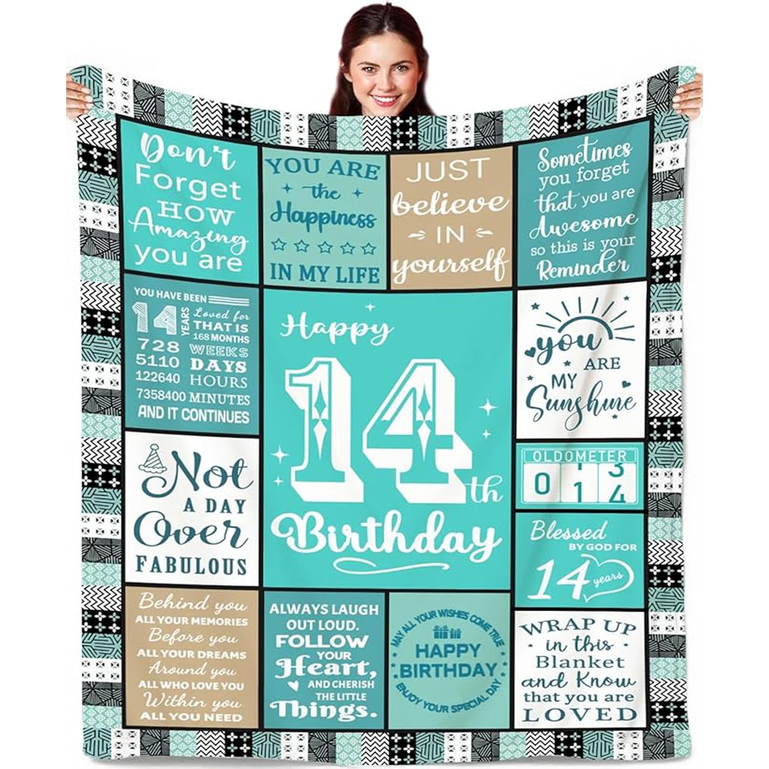 Birthday Birthday Gifts for Women, Unique Happy Birthday Fleece Throw Blanket 60" x 50", Funny Birthday Decorations, Best Birthday Gfit Ideas for Her Friend Mom Sister Grandma Wife(14th, Blue)