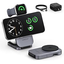 Foldable 3-in-1 Wireless Charging Station for Apple Magsafe Charger Stand 15W Fast Magnetic Wireless Charger Station for iPhone 17 Air 16 15 14 13 12 Series, Airpods, Apple Watch with Travel Case