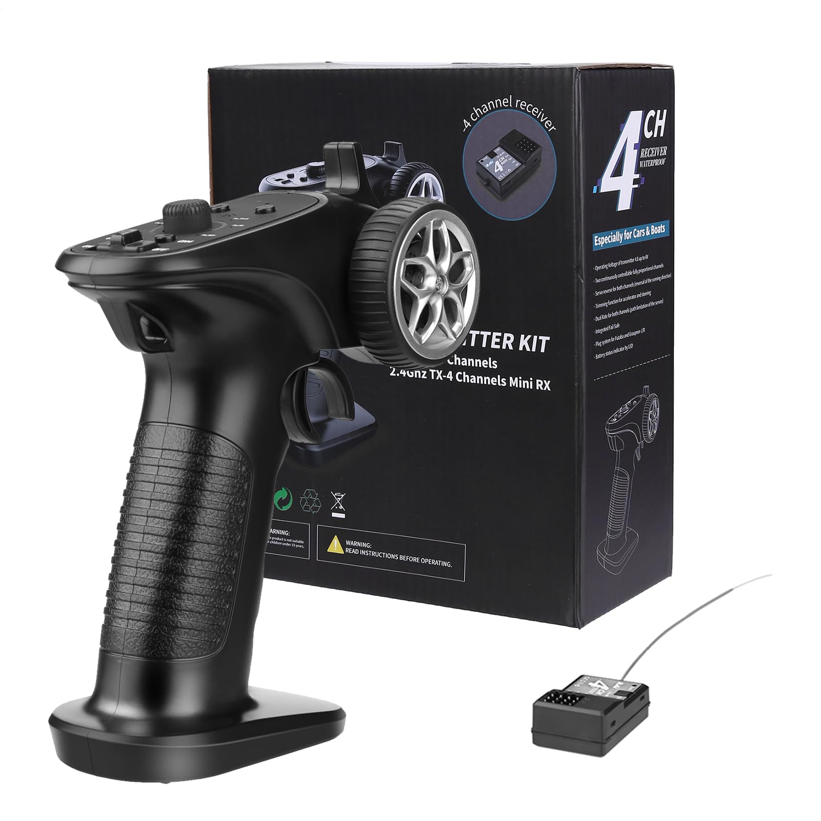Controllo telecomando universale RC Car - Set di trasmettitori e ricevitori impermeabili a 2,4 GHz | Controller portatile ad alta sensibilità adatto per auto, barche e veicoli di serbatoio RC - Facile