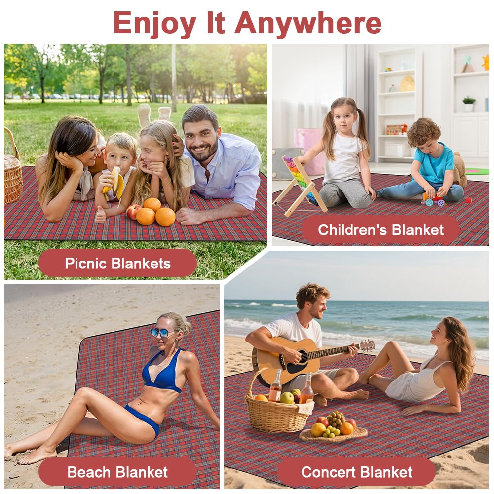 Coperta da Picnic Impermeabile 200x200 cm Pieghevole con Manico Portatile per Spiaggia, Parco, Campeggio