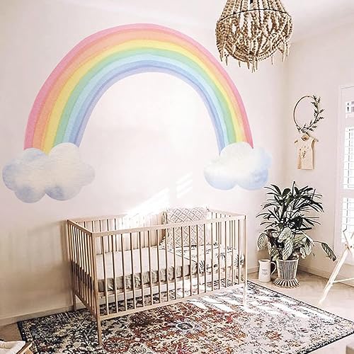 Miniatura 7 de funlife Adhesivos murales de pared grandes de arco iris para despegar y pegar, calcomanías de pared de animales, elefantes, estrellas, nubes,