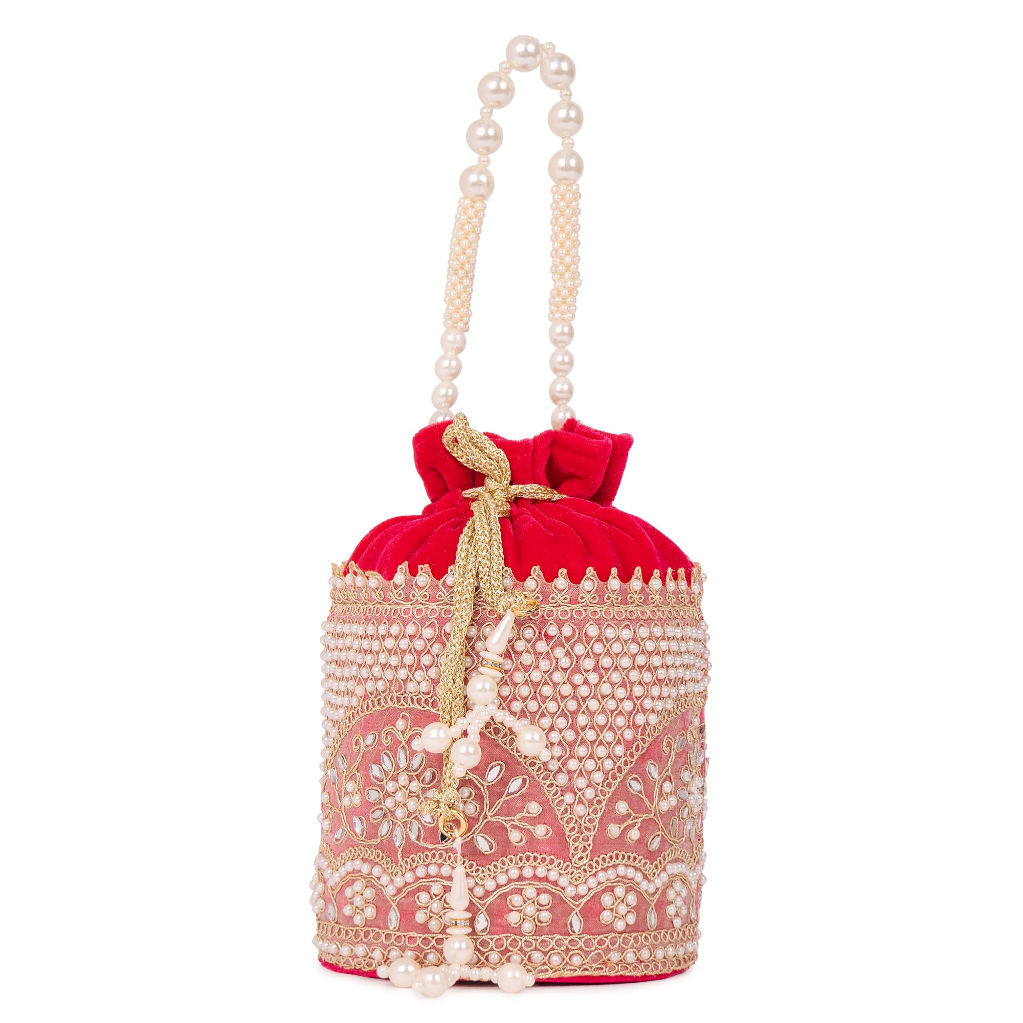 cara fashion Mirror Pearl Legacy Potli Bag: Handcrafted Mirror Work with Pearl Handle, Wedding & Festive-picture-33