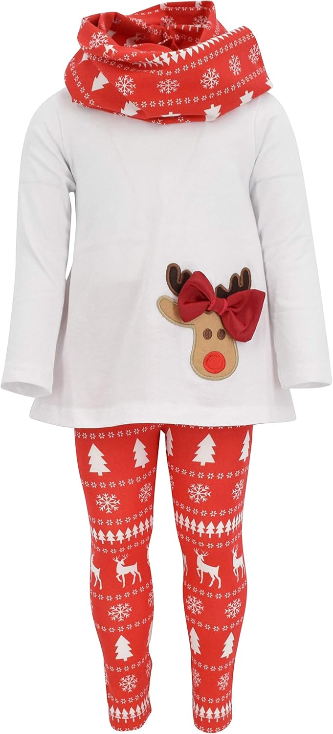 Unique Baby Girls Kids Toddler 3pc Outfit Set Long Sleeve A-Line Tunic Top Leggings and Scarf