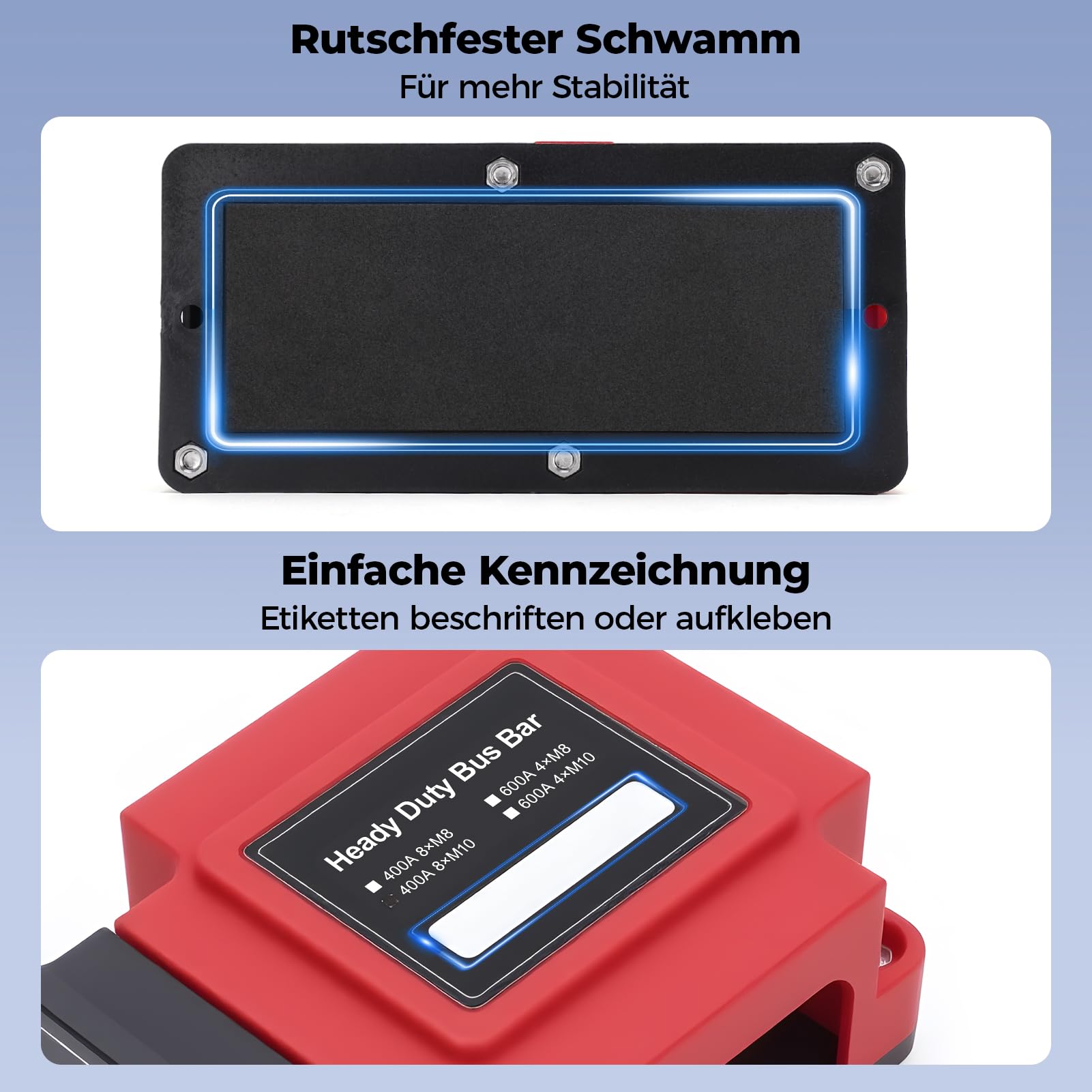 8x M8 Busbar Stromverteiler 12V 24V 48V DC 400A Batterieanschlussblock Hochstrom Verteilerleiste für Auto Wohnmobil Boot LKW Solaranlage Stromversorgung mit Rotem und Schwarzem Deckel