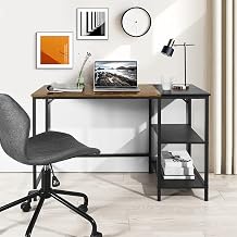 Homy Casa Industrial Computer Desk with Storage Shelves, 39.4" x 19.7" Rustic Brown Wood and Black Metal Writing Table, Easy Assembly, Home Office Workstation