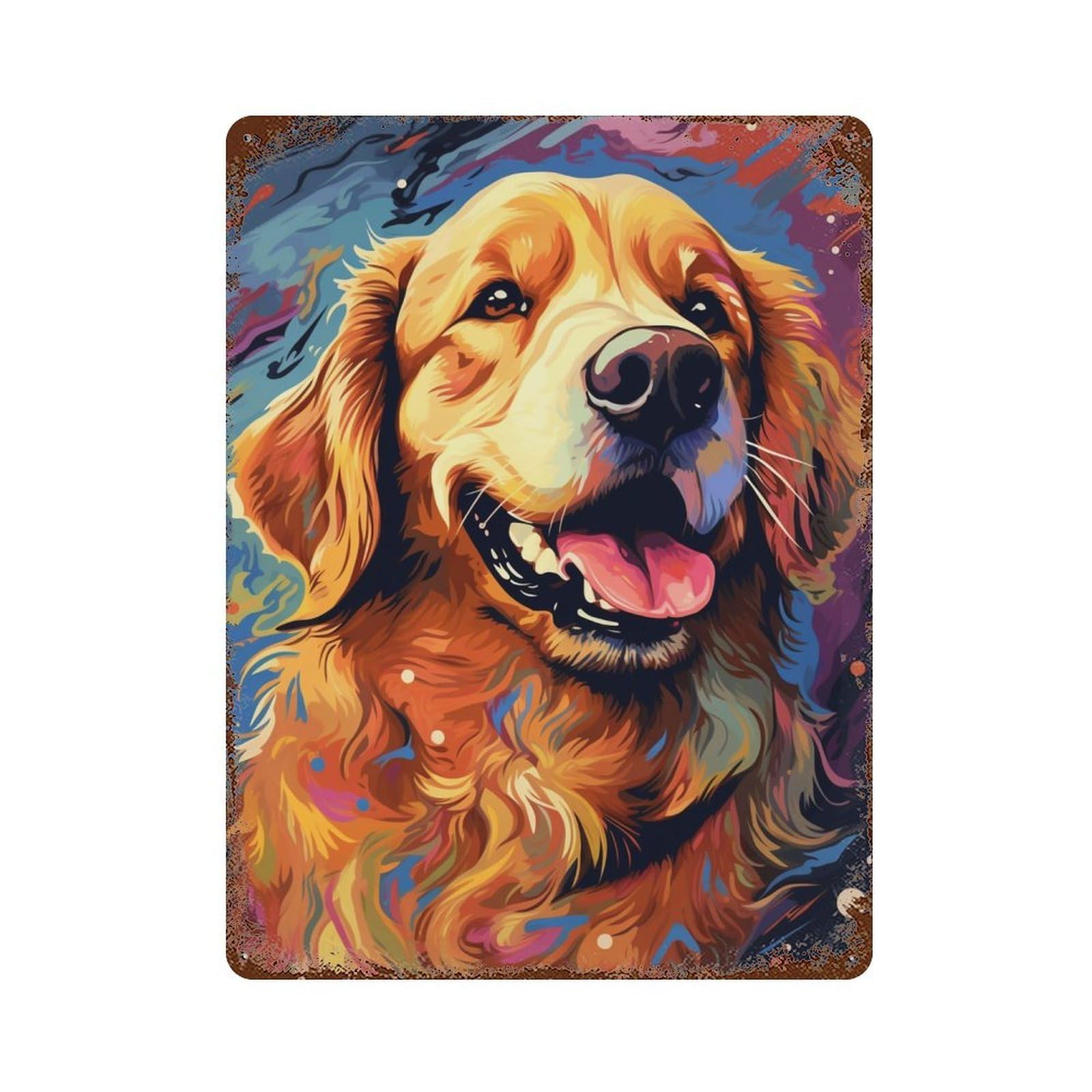 Golden Retriever Art Print Vintage Metal Tin Sign 15.7"x11.8", Ideal for Basement, Hobby Room And Garage Decor