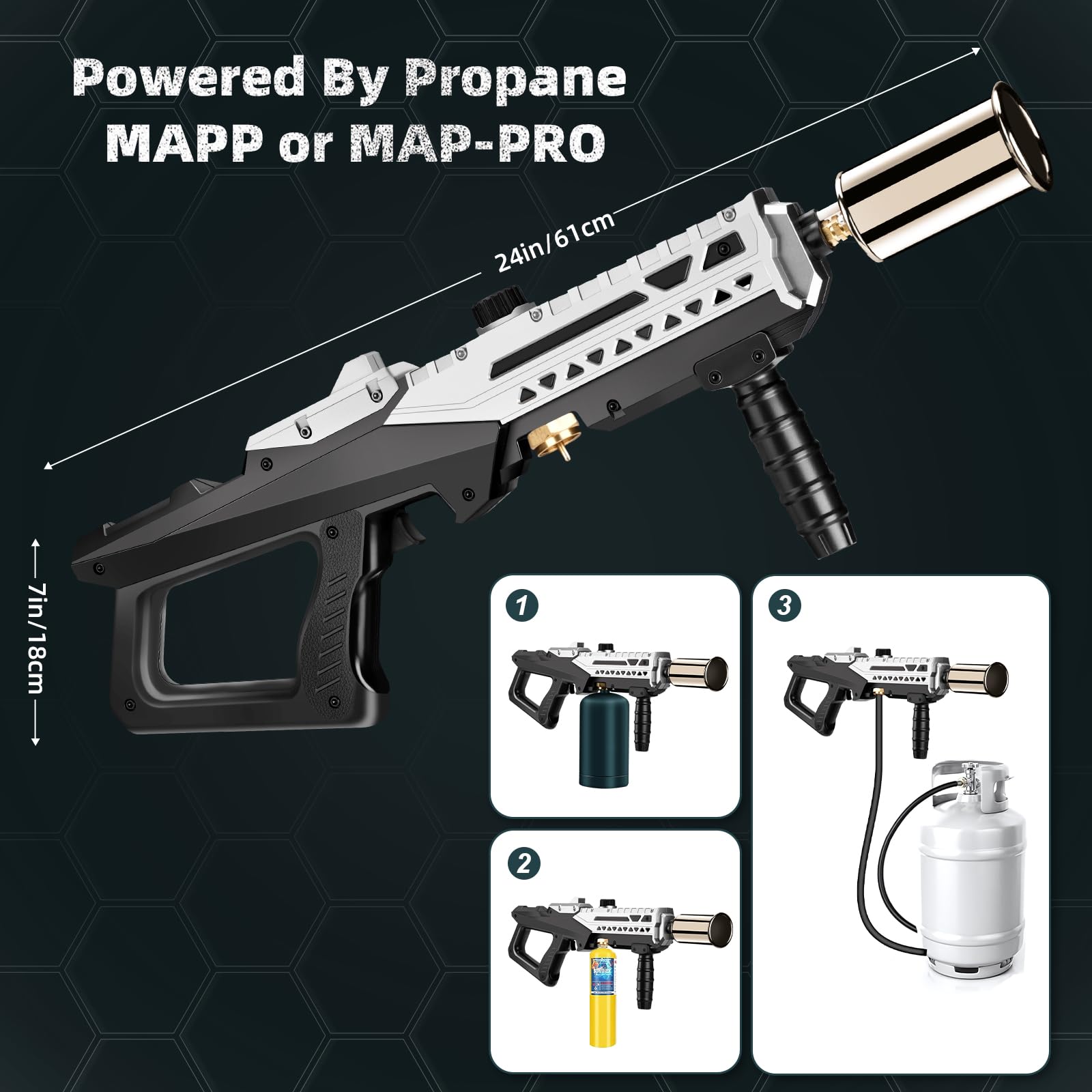 ARTFLAMM Antorcha de propano – Potente antorcha para parrilla y cocina máx. 800.000 BTU – Linterna culinaria Sous Vide – Lanzallamas ajustable para hogueras, fogatas, madera de carbón vegetal (tanque