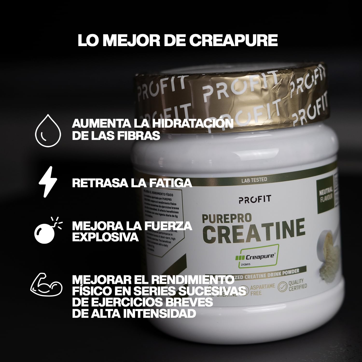 PROFIT - PurePRO Creatine (Creapure®) - 500 gr, Sin sabor - Creatina pura para mejorar el rendimiento, la fuerza y la masa muscular - Con gran biodisponibilidad