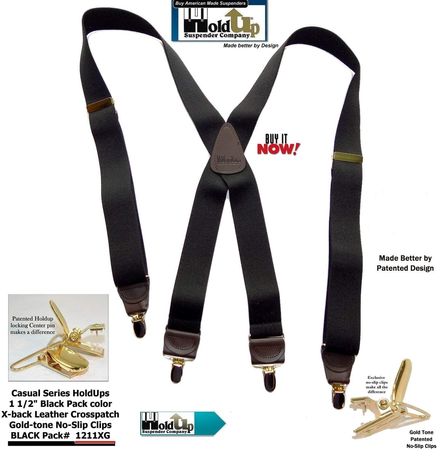 Hold-Up Casual Series Suspenders for Men In the Traditional X-Back Style with USA Patented No-Slip Clips - Image 5