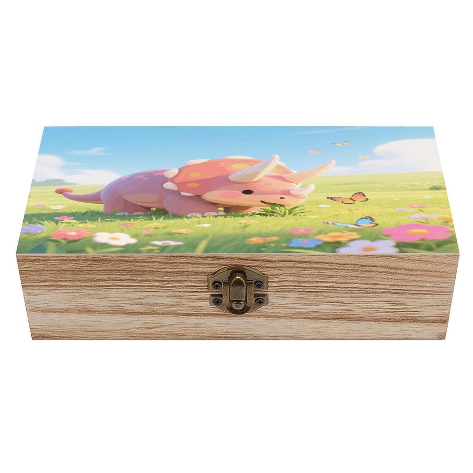 VstaDank Dinosaur Wooden Storage Box Vintage Style Wooden Storage Case with A Hinged Lid Memory Treasure Boxes Decorative Jewelny Photos for Organizer 7.9 * 3.7 * 2.3 Inch