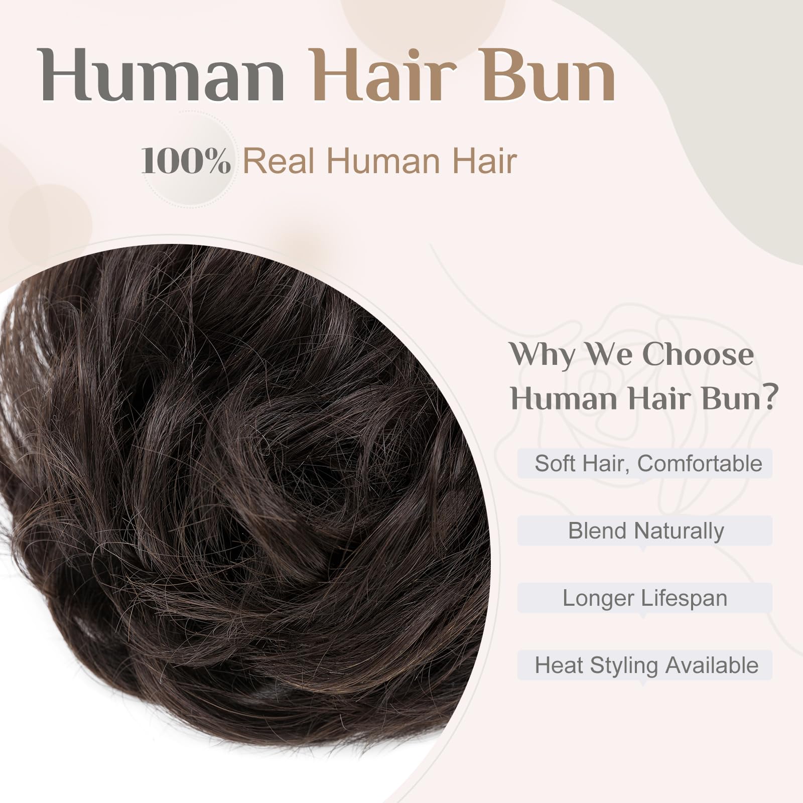 Elailite Messy Bun Hair Piece For Women Real Hair Human Hair Hair Covered Scrunchies Donuts Updo Chignon - #1B Natural Black - Image 3