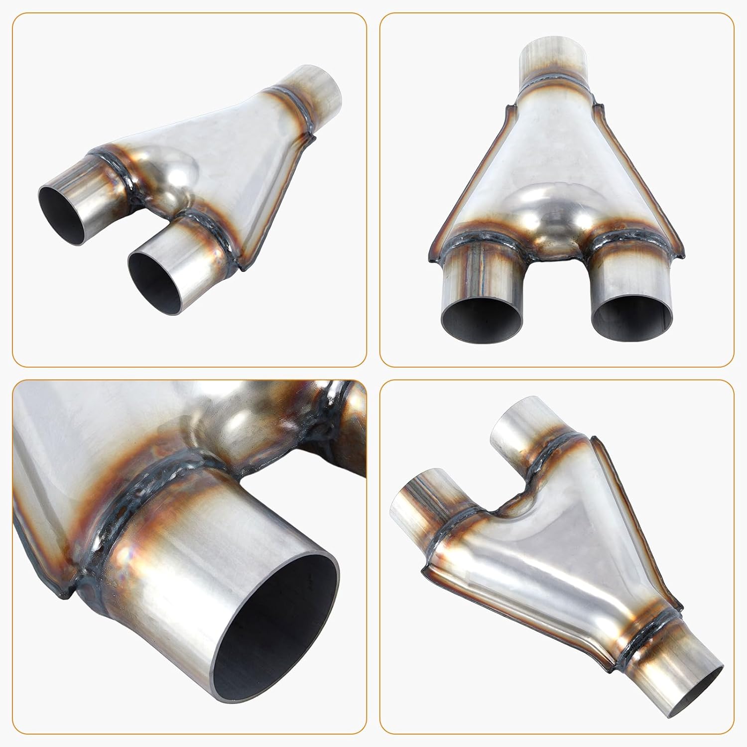 Exhaust Y Pipe, Universal 2.5" Inlet 2.5" Outlet Stainless Steel Y Pipe 10" Long