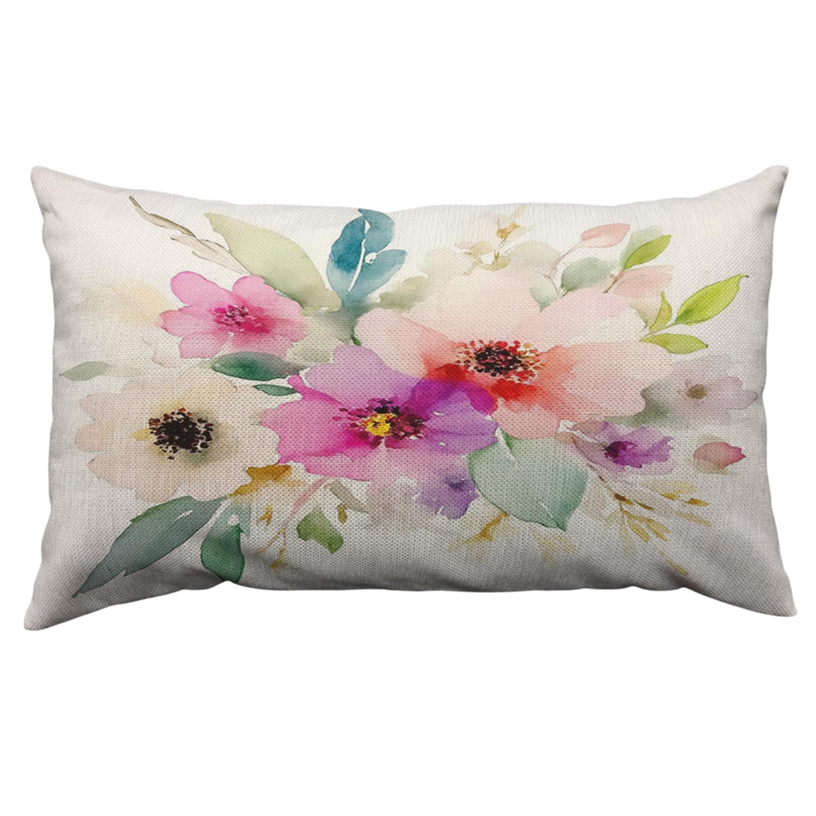 Orythyra Beautiful Watercolor Flower Decorative Cushion Covers 30 x 50 cm Pink Floral Pillow Case Cushion Cover for Outdoor Patio Garden Blench Living Room Sofa Farmhouse Decor Rustic Linen 12x20 Inch