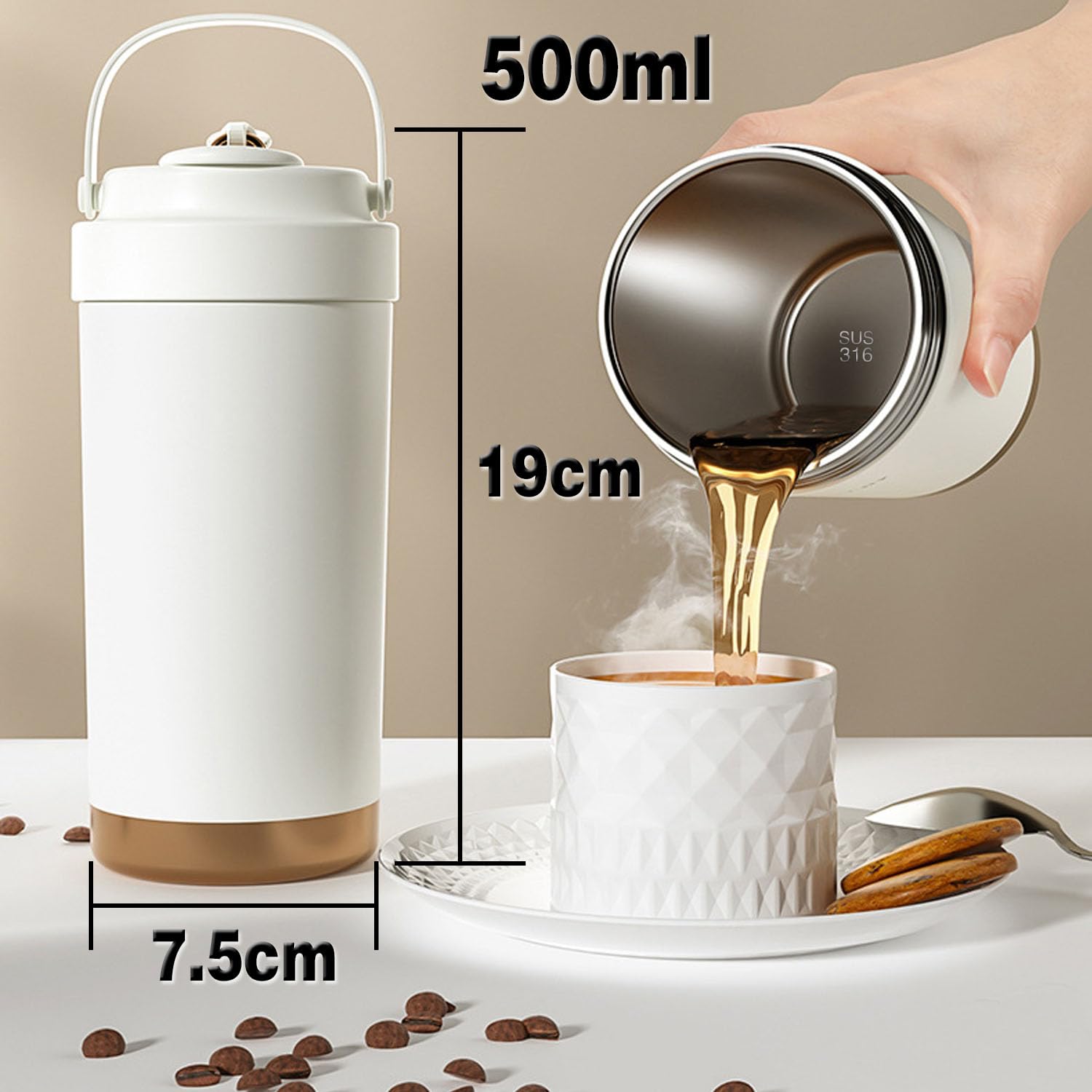 Longiang Isolierbecher 530ml Edelstahl - Auslaufsicherer Kaffeebecher To Go