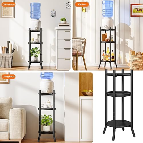 Miniatura 5 de HOOBRO Soporte dispensador de agua, soporte para jarra de agua de 5 galones, organizador de 3 niveles para botellas de agua, con 2 estantes