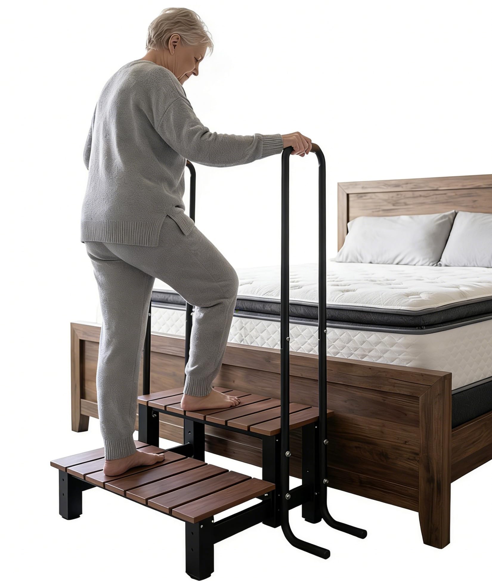 Hot Tub Steps with Handrails, Spa Steps with Non-Slip Wider Step, Hot Tub Stairs RV Steps, Outdoor/Indoor, 2 Steps Pool Stairs Above Ground & Spa Access