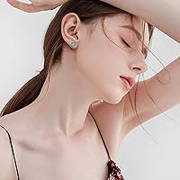 Vista 100 de Jade Earrings Studs,Green Jade Earrings for Women,925 Sterling Silver Earrings Studs for Sensitive Ears,Handmade Jade Earrings for Birthday