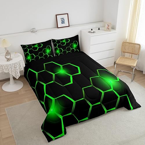 Miniatura 3 de Juego de edredón de panal para niños, juego de ropa de cama hexagonal geométrica moderna para niños y adolescentes, decoración de dormitorio,