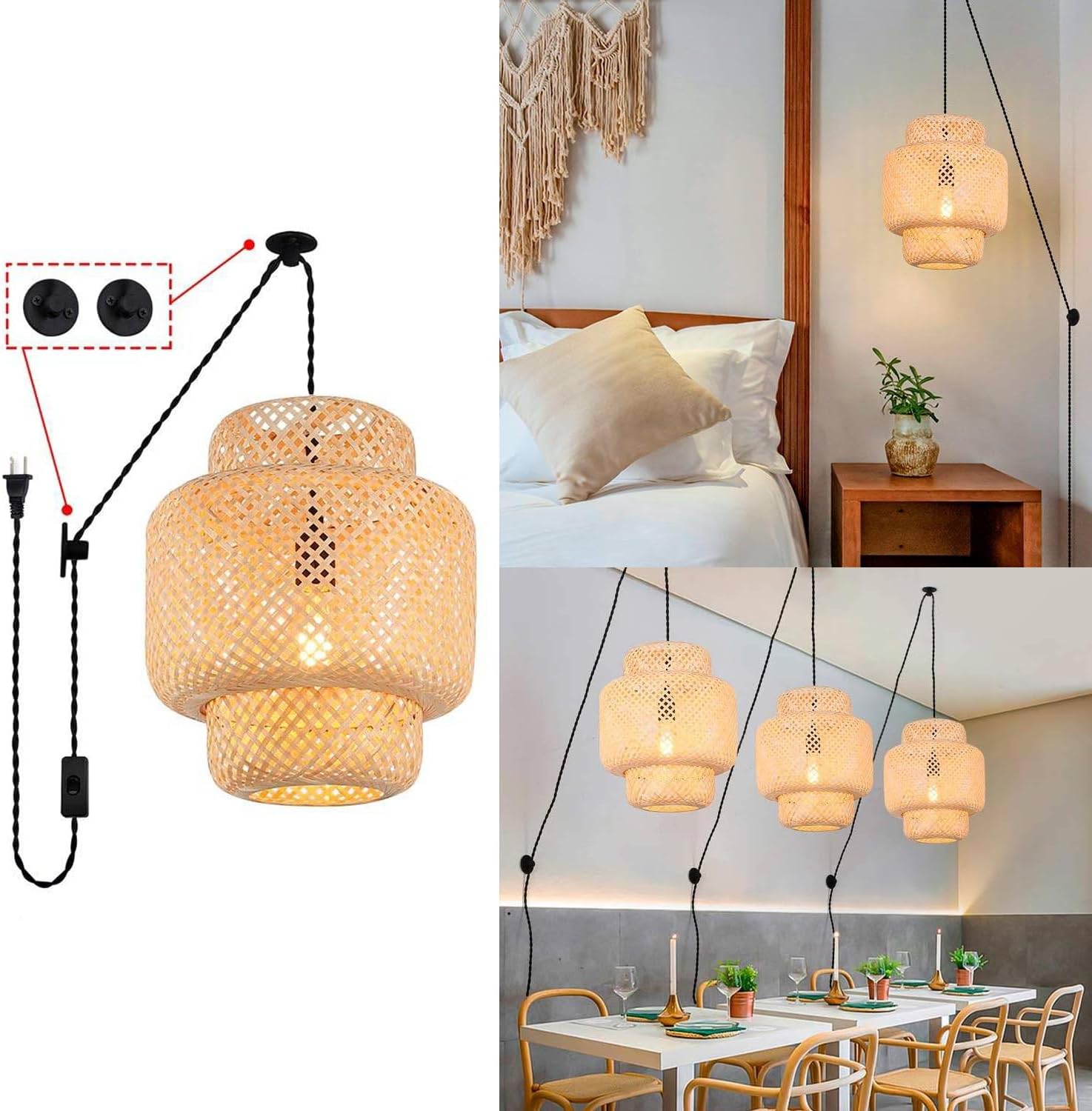 Lampara Techo Ratan Lámpara De Techo Colgante De Ratán Boho - 3