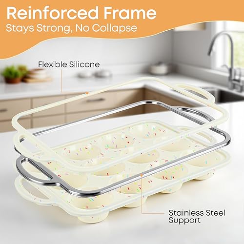 Miniatura 4 de Molde de silicona para magdalenas de 12 tazas, bandeja antiadherente para hornear cupcakes con asas, molde de silicona de grado alimenticio para