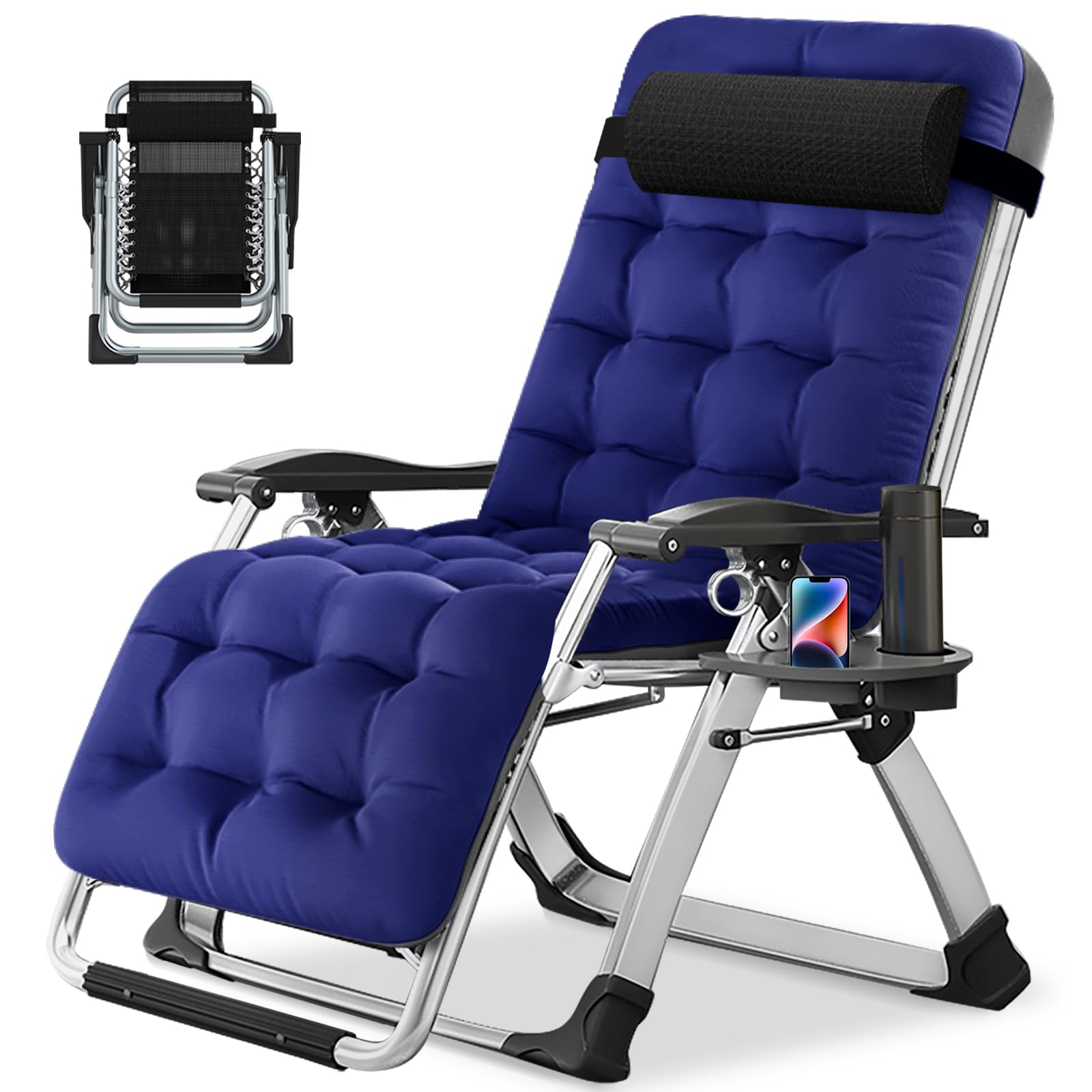 Meulbaty Zero Gravity Chair, 200KG Load Capacity, Folding Garden Recliner with Cushion & Headrest, Dual-Purpose for Sitting & Sleeping, Perfect for Garden (Blue Pleuche)