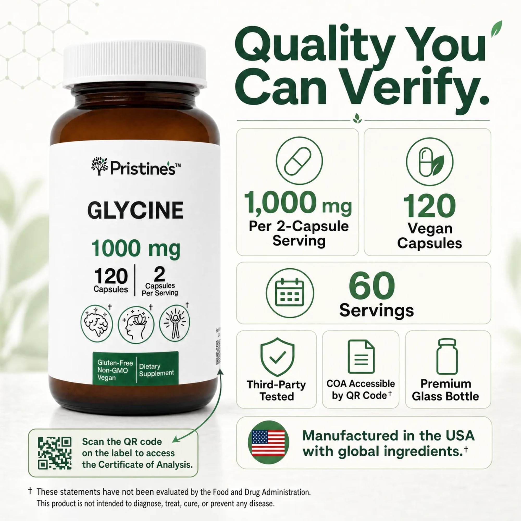 PRISTINE'S Glycine 1000mg Capsules Amino Acid for Sleep & Collagen Support — Amazon image 4