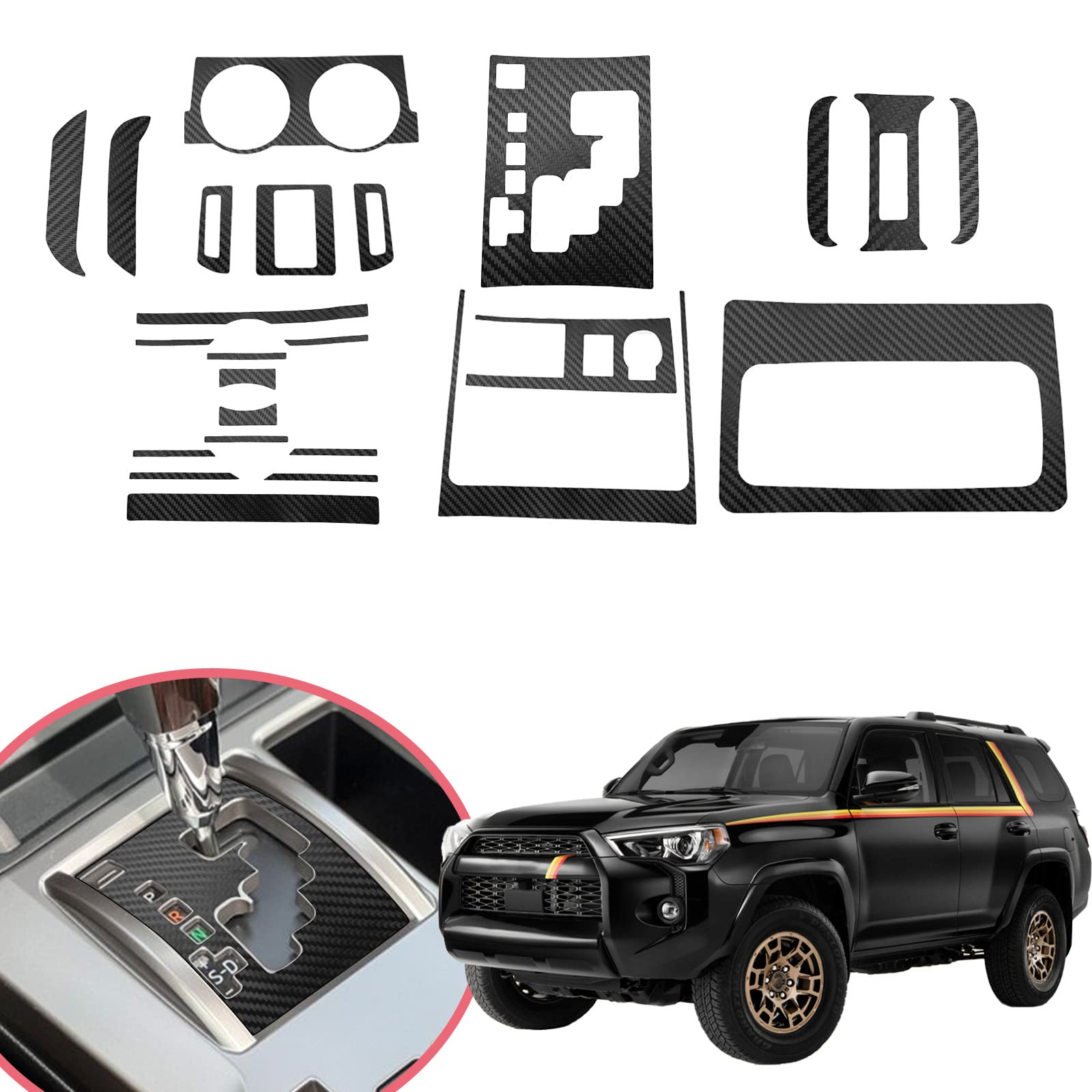 YAMUDA Compatible with 25PCS Decorative Interior Protection Carbon Fiber Sticker for Toyota 4Runner 2010 2011 2012 2013 2014 2015 2016 2017 2018 2019 2020 (Black)