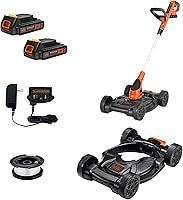 BLACK+DECKER MTC220 3-in-1 Cordless Weed Eater, Lawn Mower & Edger - 20V 12" Trimmer, 2 Batteries, PowerDrive for Small Yards