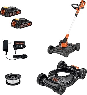 BLACK+DECKER Weed Eater, Lawn Edger and Cordless Lawn Mower 3 in 1 Combo, Includes Batteries, Charger, 12 Inch Battery Powered String Trimmer and Lawnmower, Adjustable Length and Height (MTC220)