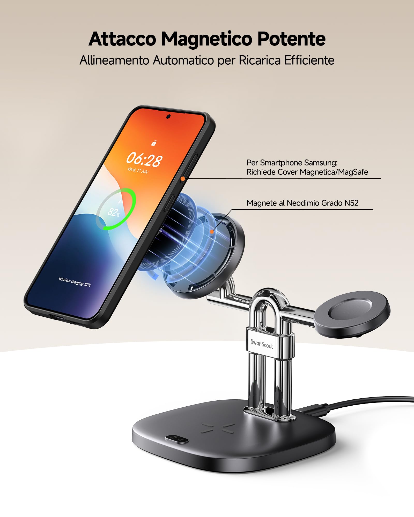 Magnetico Caricatore Wireless per Samsung Z Fold 8/8 Ultra/S26 Ultra/Flip 8 | 3 in 1 Stazione di Ricarica per Samsung S26/S25/Fold8, Base Ricarica per Galaxy Watch 8/8 Classic/Ultra 2 & Galaxy Buds 4 Pro
