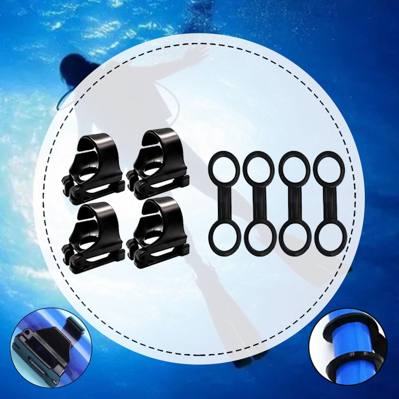 Perfeclan 8 Clips de Fixation pour équipement de plongée sous-Marine et de Snorkeling, Accessoires de Sports sous-Marins, Supports pour Tuba et Tuba