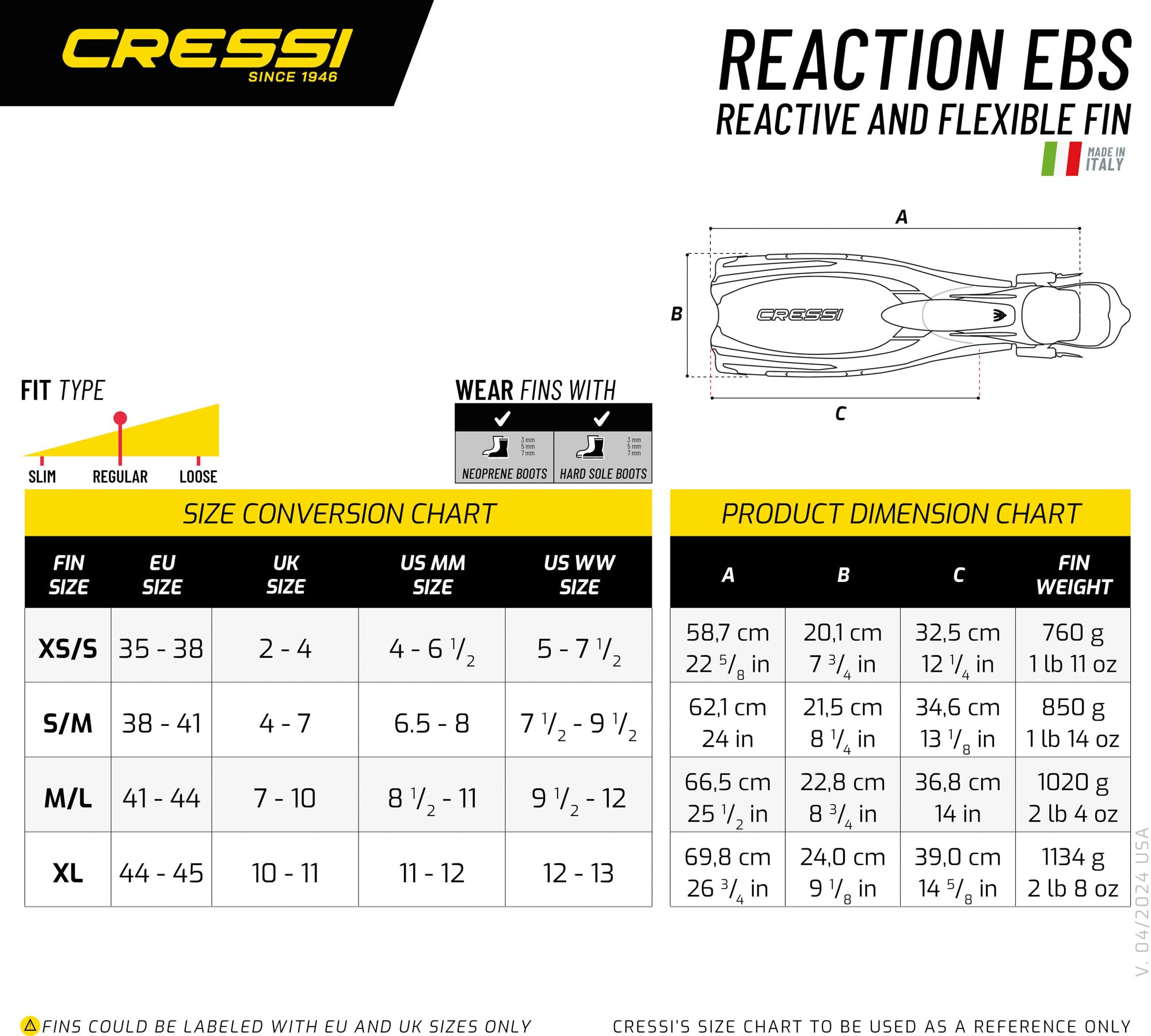 Cressi Reaction EBS - Aletas de Buceo