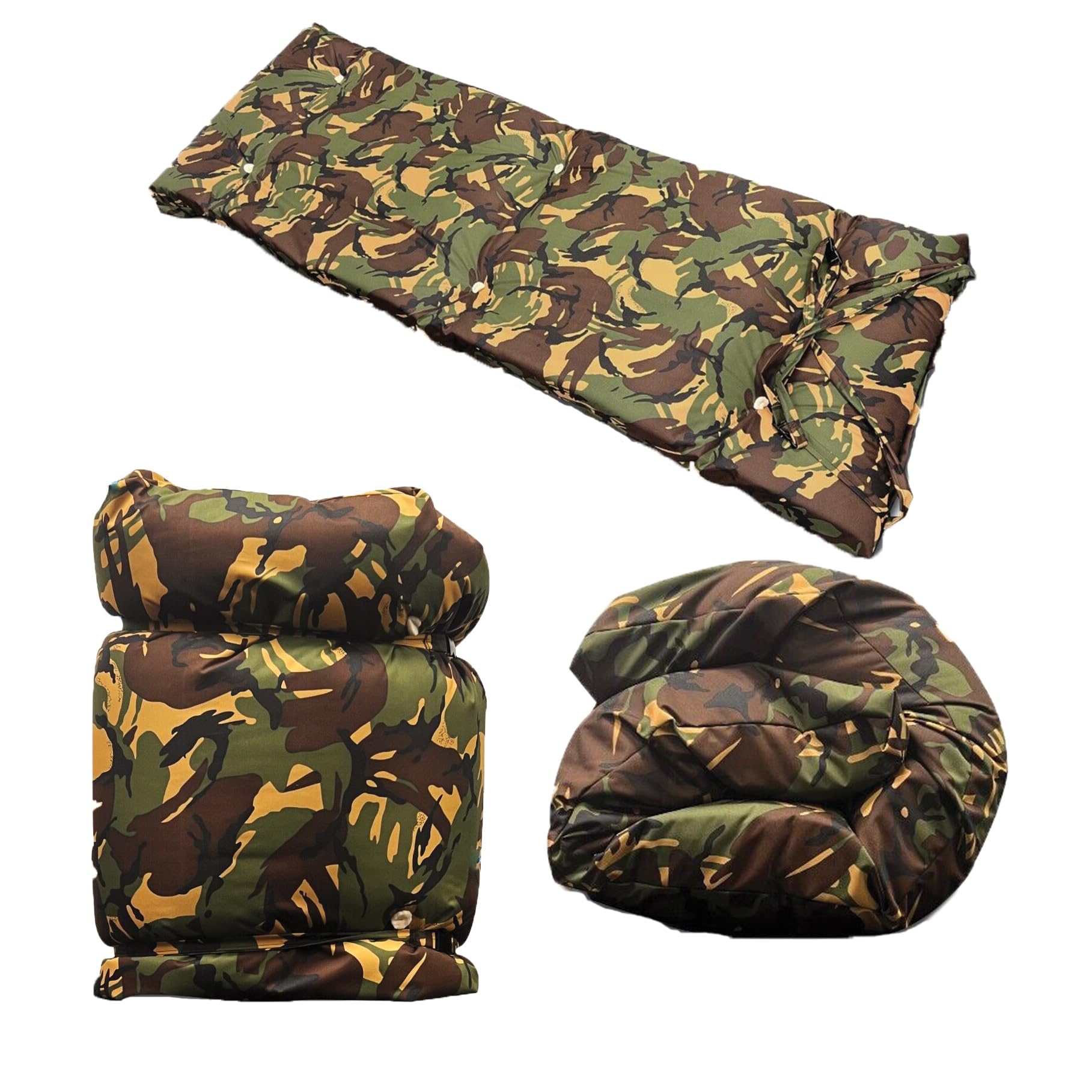 EU Fabrics Foldable Camouflage Futon Waterproof Camping Single Mattress Mat | Outdoor Indoor Folding Sleepover Pad | Non Slip Bottom | Hypoallergenic | With Carry Handle | Made in UK (Amazon Green)