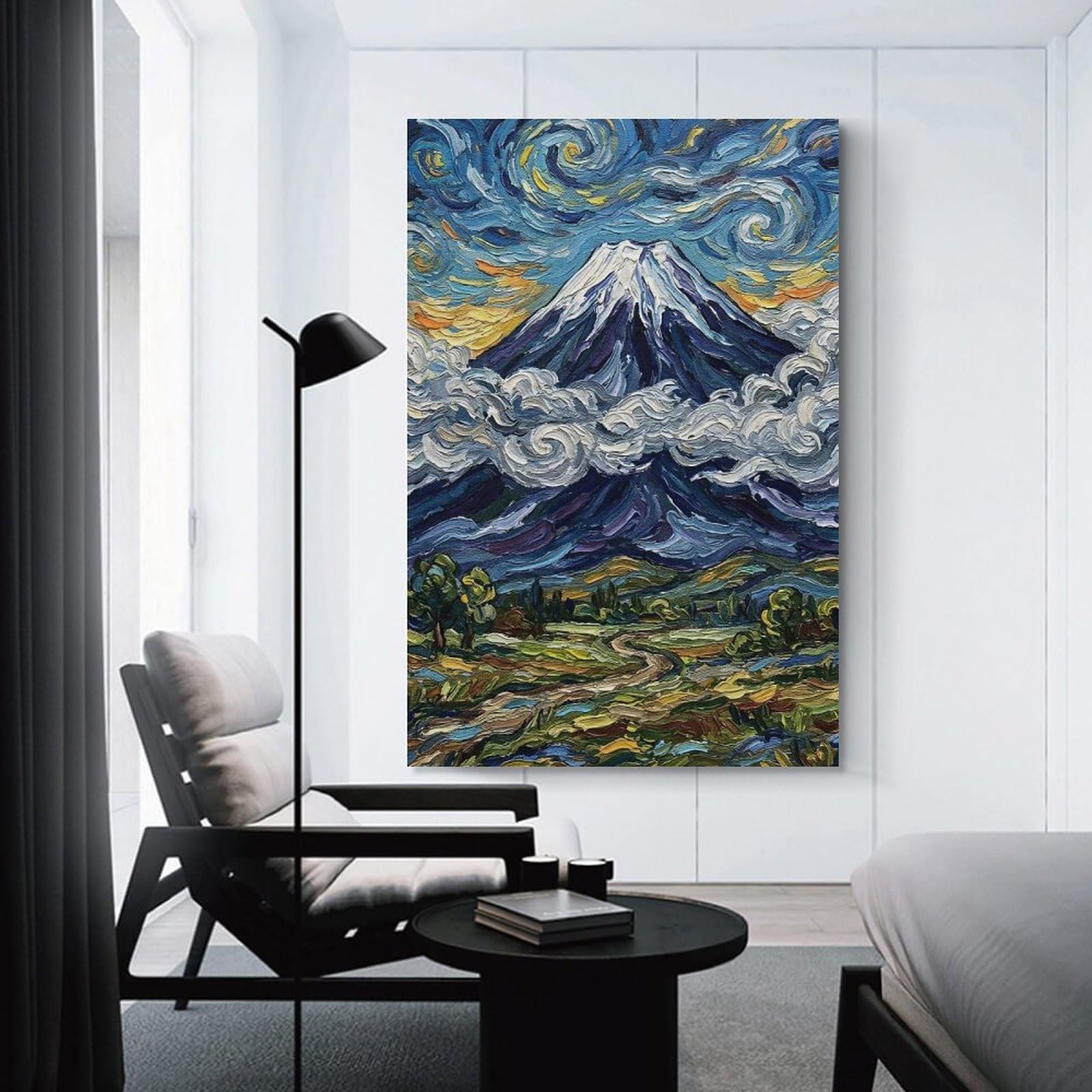 Junmoney Impressionistic Mountain Landscape Home Decor Wall Art 20x30inch(50x75cm), for Restful Interiors, Bedrooms Or Small Rooms, Decorative Wall Art for Cosy Rooms