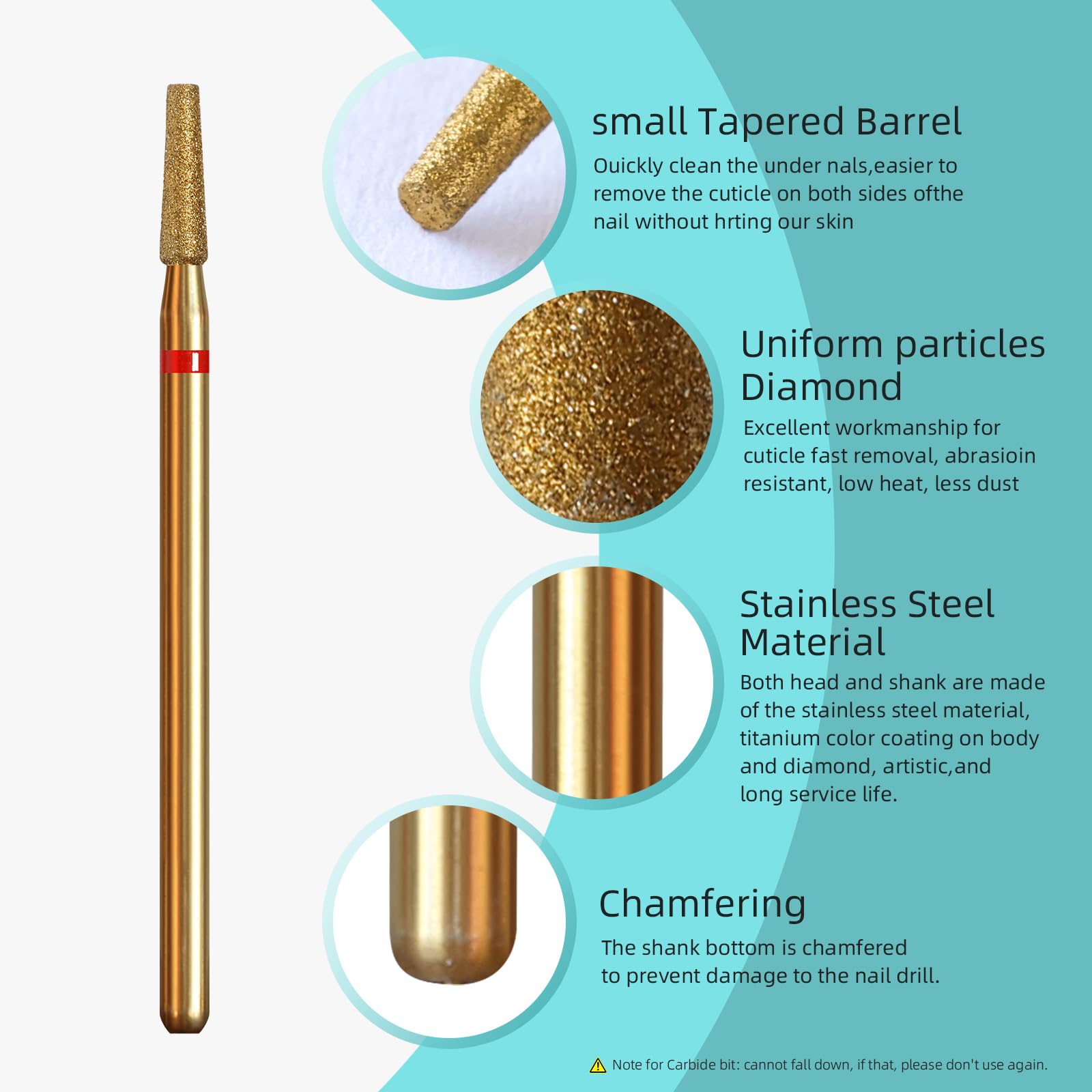 Nagelbohrer, 2 mm, konisch, Titan-Beschichtungsserie, russische Diamant-Nagel-Bits, professionelle Sicherheit unter Nagelhautreiniger, für abgestorbene Haut, Zubehör für elektrische Nägel, fein