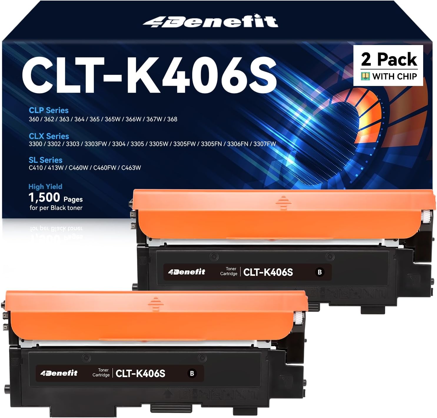 Compatible Toner Cartridge Replacement for Samsung 406S CLT406S CLT-406S CLT-K406S Black Toner Cartridge Work with SL-C410W SL-C460W SL-C460FW CLP-360 CLP-365 CLX-3300 CLX-3305 Printer
