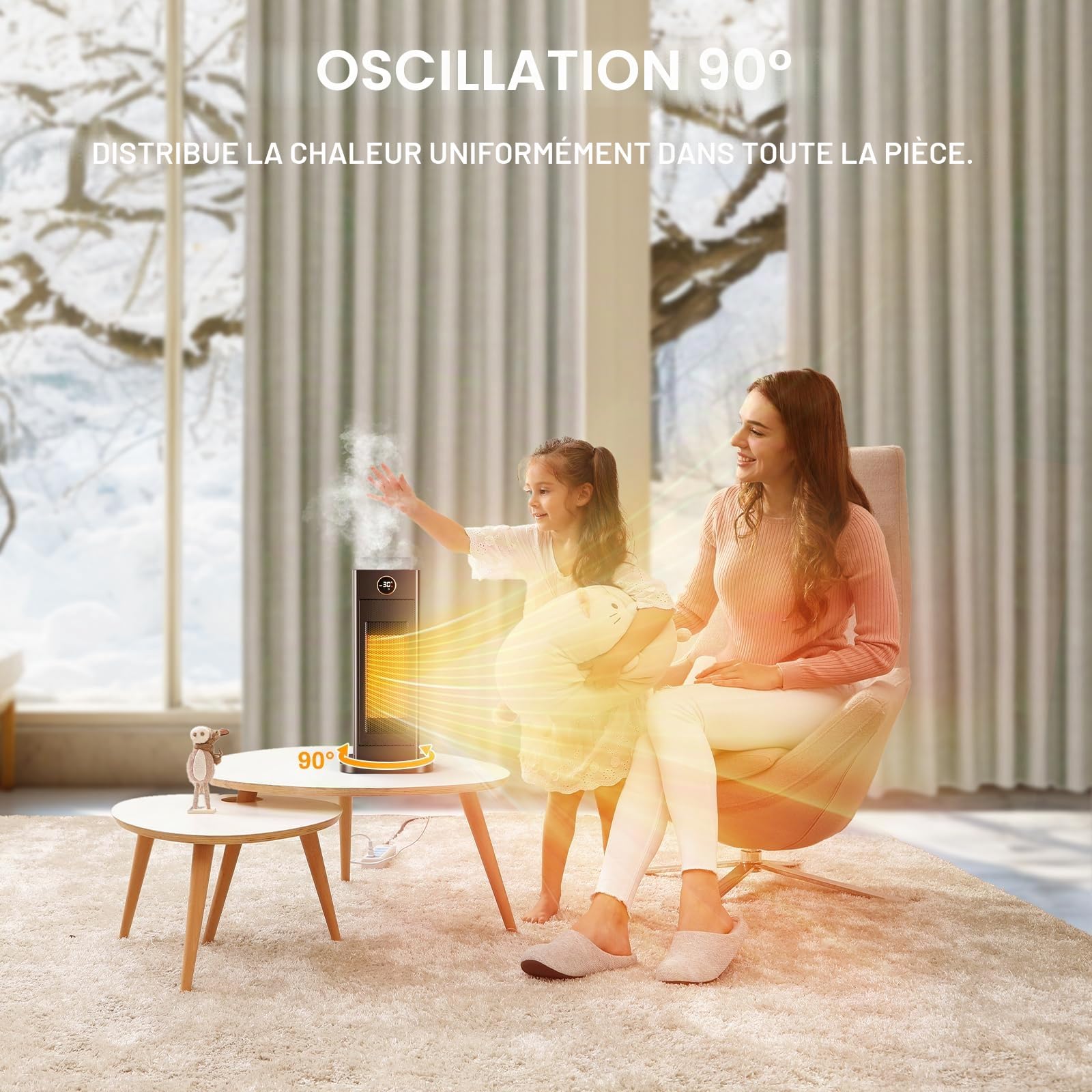 LIFERUN Mini radiateur soufflant électrique à économie d'énergie avec thermostat et humidificateur d'air oscillant à 90° - Chauffage électrique PTC silencieux - Mode ECO - Pour chambre à coucher