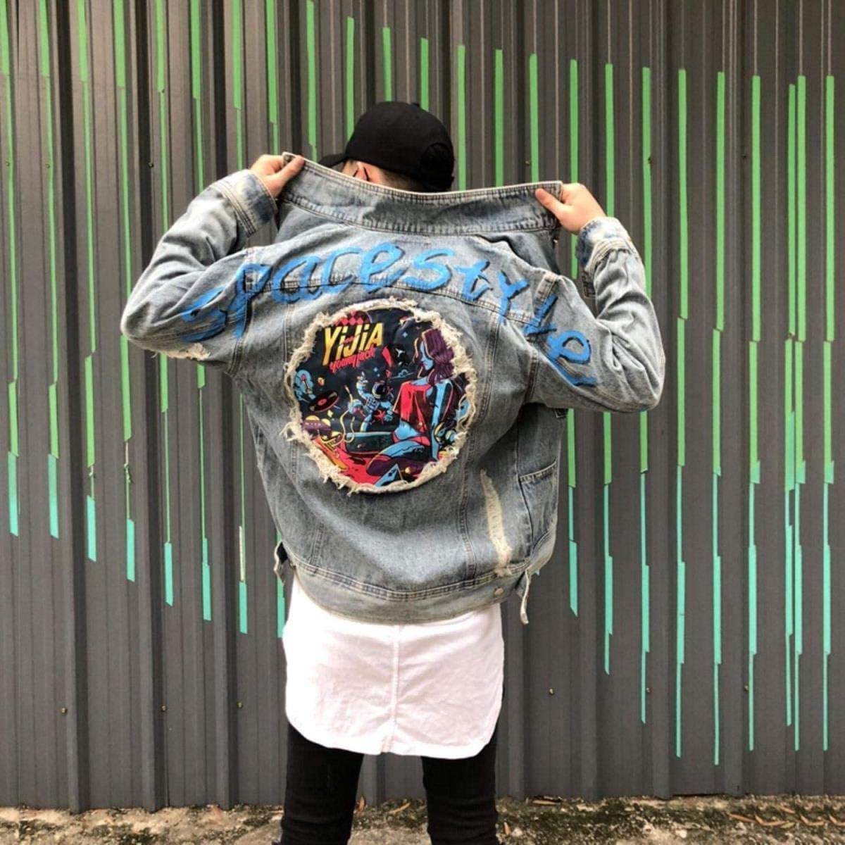 Graffiti Printed Men's Denim Jacket Hip 