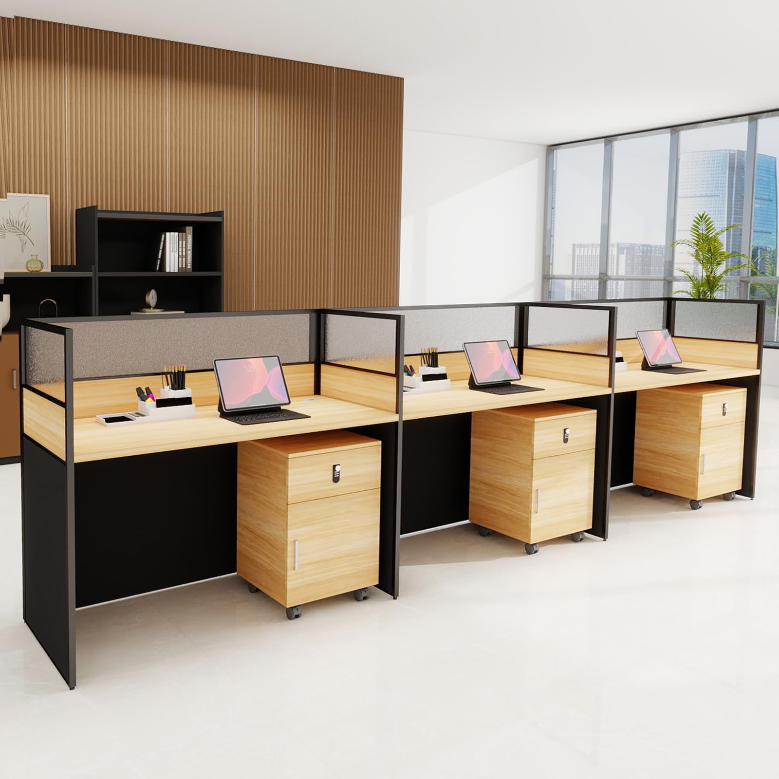 Office Cubicle Workstation, Cubicle Desks with Mute Partitions, Office Staff Desk Workstation with Cable Management, Modular Computer Desk for SOHO