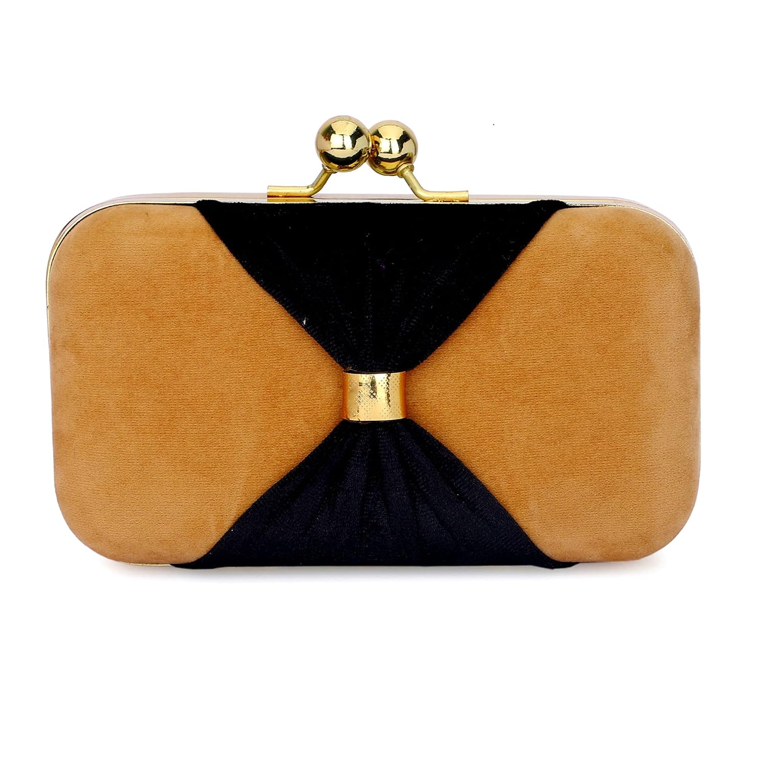 TOOBA Women Handicraft Beautiful Bling Box Clutch Bag Purse For Bridal, Casual, Party, Wedding (Gold Bow)