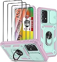 Vista 8 de Funda para Galaxy A52 4G, para Galaxy A52 5G con 3 protectores de pantalla de vidrio templado con soporte de anillo integrado + cubierta de cámara