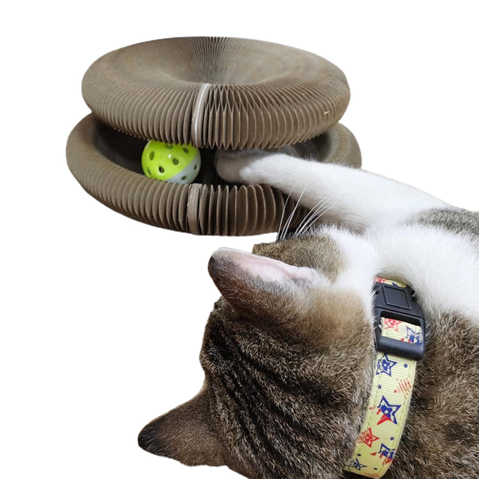 Griffoir Pliable Pour Chat Magic Organ - Avec Balle à Clochette - 5 En 1 (griffoir, Jeu, Cachette, Repos) - Carton Haute Densité - Magnétique