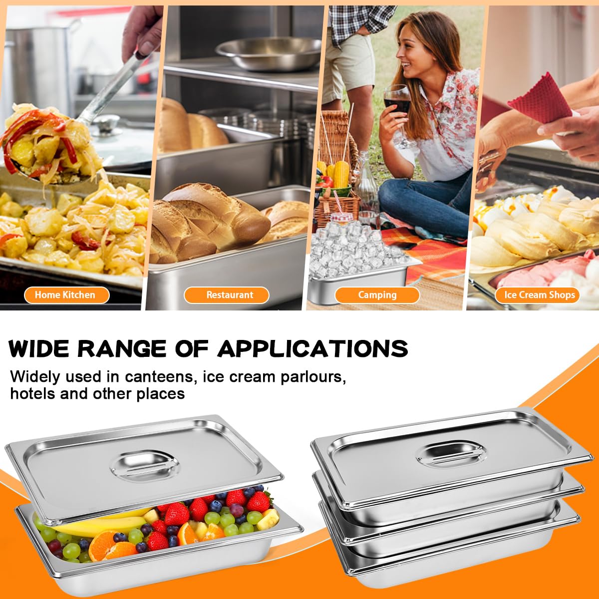 4PCS Gastronormbehälter Set 4-teilig Gastronorm 1/3 con Tapa 325x175x65mm Recipiente Acero Inoxidable con Tapa Bandejas Gastronorm Horno -40° a 300°C Almacenamiento de Alimento + 2 Pinzas