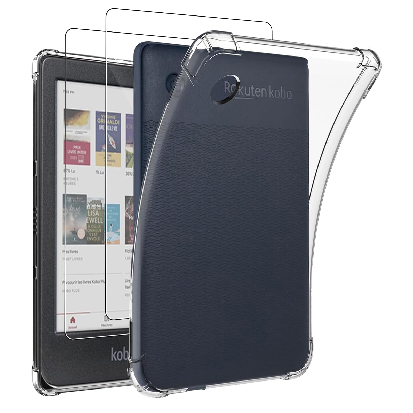 carinacocoClear Case for Kobo Clara Colour/Clara BW with 2 Tempered Glass Screen Protector, Ultra Transparent Soft TPU Protective Cover, Lightweight Flexible Silicone Shockproof Rugged Back Cover