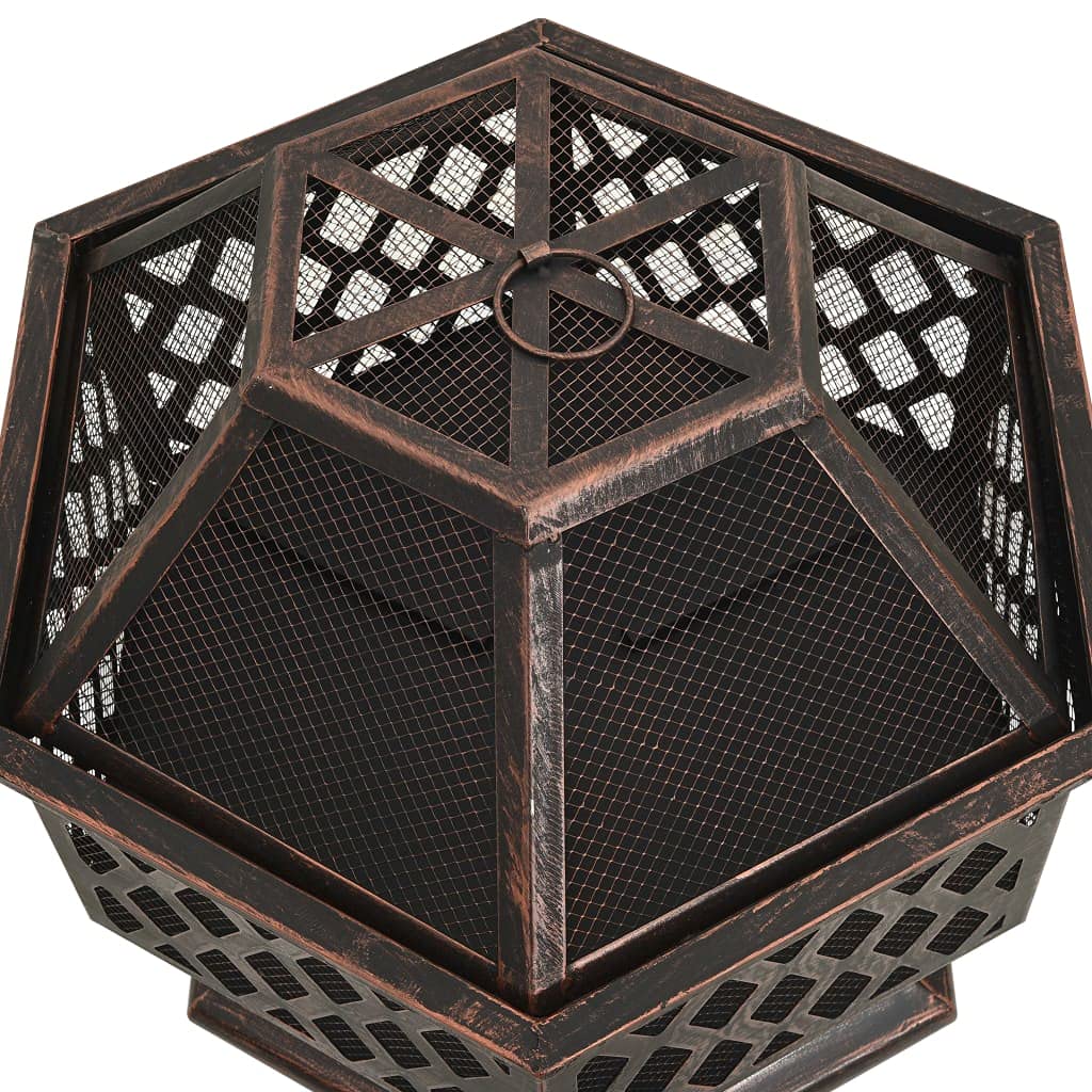vidaXL Brasero Rústico con Atizador Jardín Patio Terraza Balcón Exterior Cuenco Chimenea Fogata Hornillo Calentador Calefactor Acero XXL 62x54x56 cm