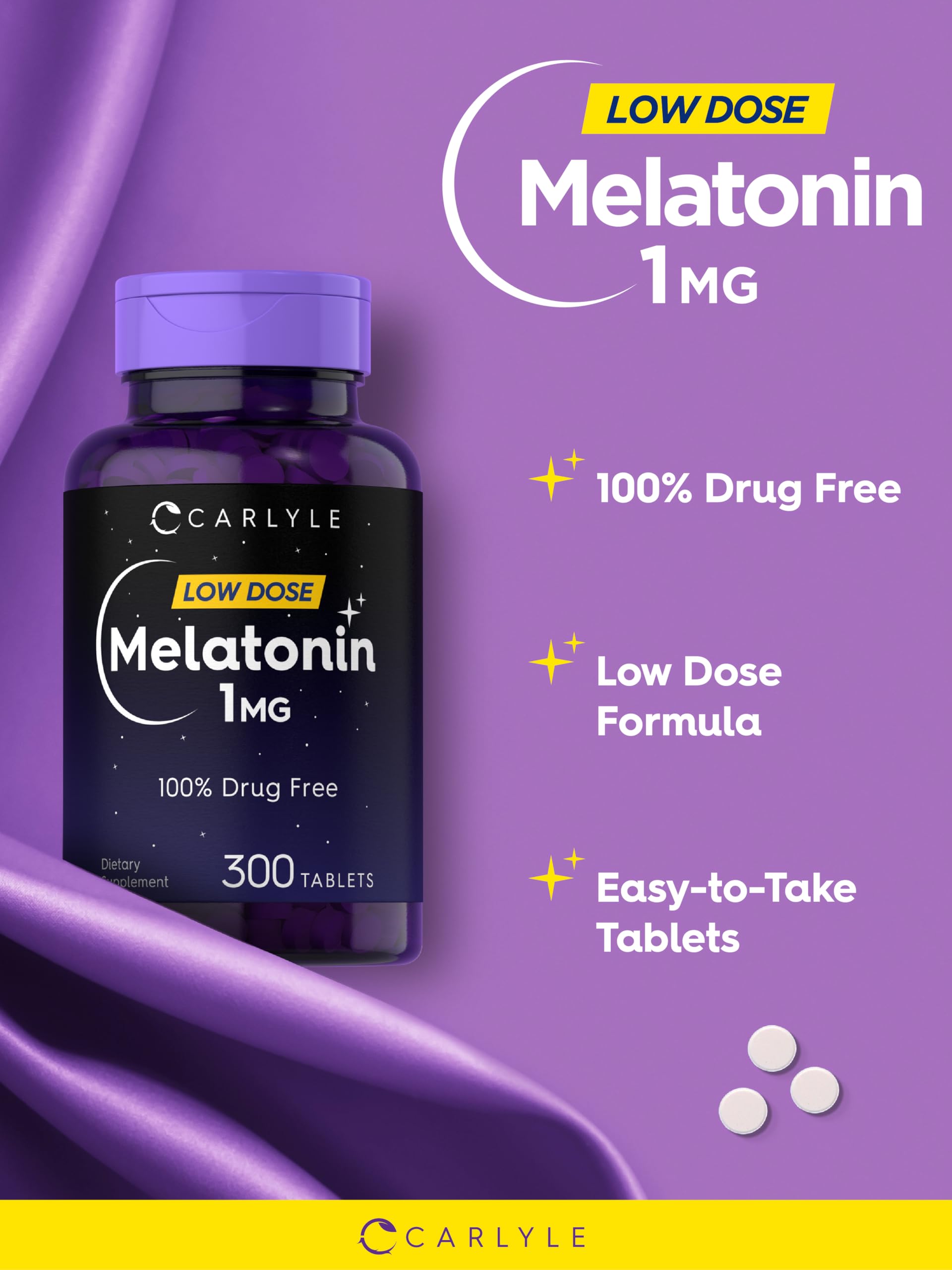 Carlyle Melatonin 1 mg | 300 Low Dose Tablets | Drug Free Aid — Amazon image 4
