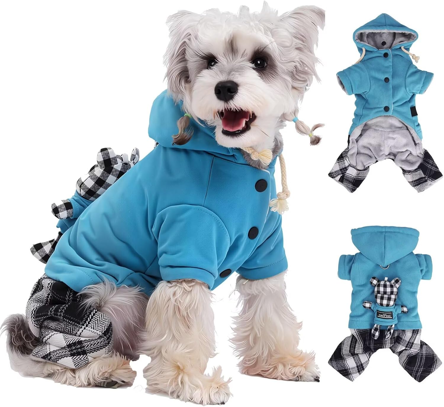 Warm Plush Lined Coat with snap Fastener and Cartoon Plush Toy Hood for Fall Winter Cold Weather Outfit